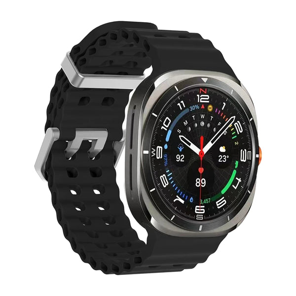 24mm Samsung Galaxy Watch Ultra Strap/Band (47mm) | Black/Silver Silicone Sports Strap/Band